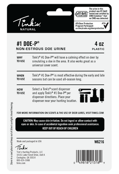 Tinks #1 Doe-P Non-Estrous Doe Urine Deer Attractant 4 oz Plastic Bottle — view 3