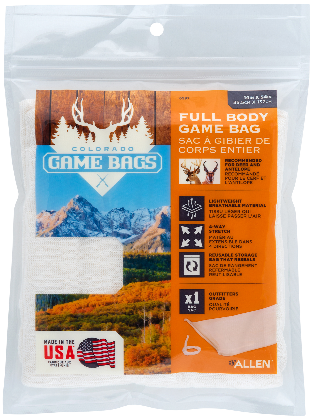 Allen 6597 Colorado Full Body Carcass Game Bag 54 in Natural Poly Cotton Blend — view 3