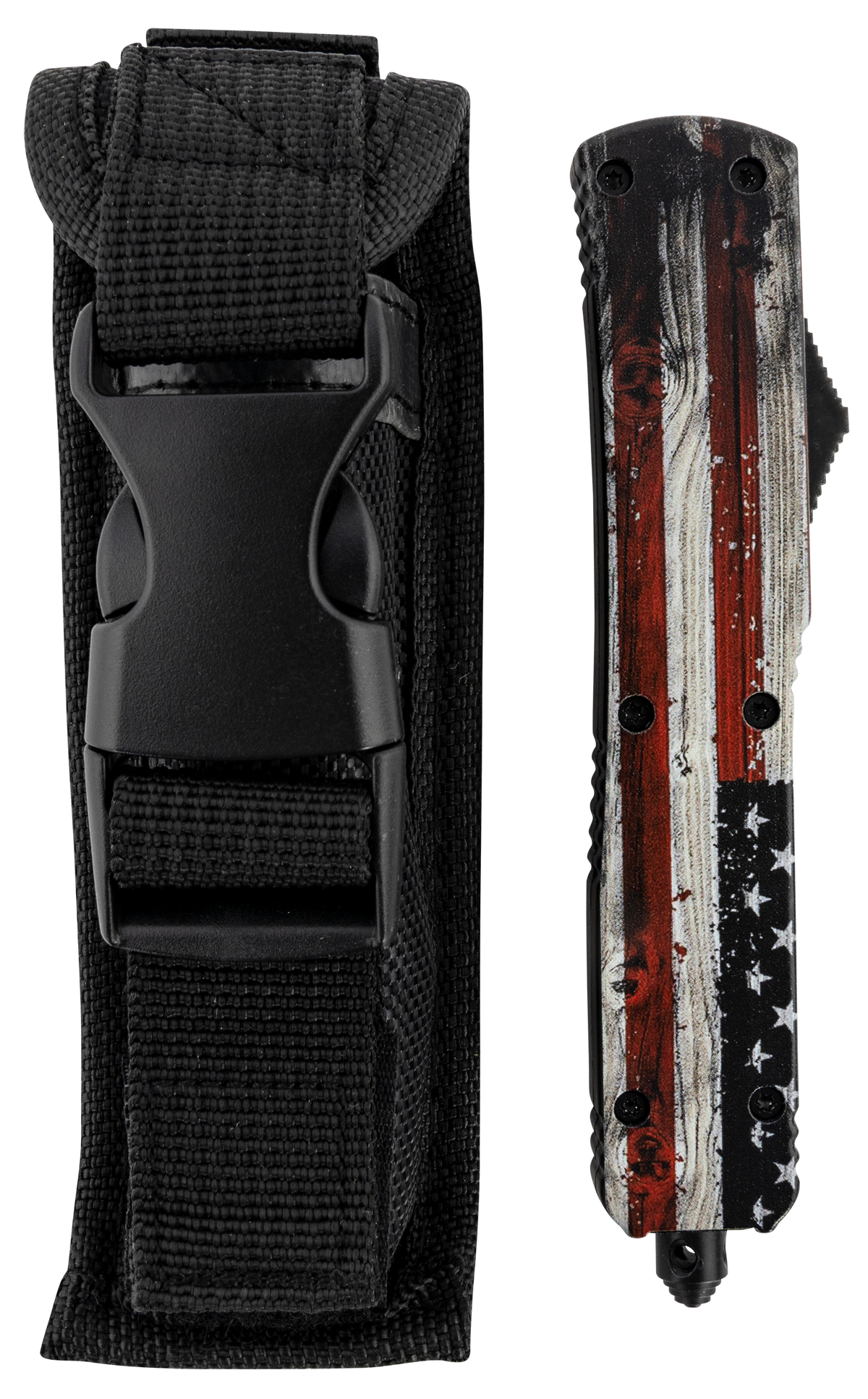 Templar Knife MWUS231 Gen II Wood US Flag Slim 3.43" OTF Tanto Plain Black Oxide Stonewashed 440C 5.05" US Flag Aluminum Handle Glass Breaker — view 3
