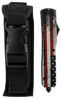Templar Knife MWUS231 Gen II Wood US Flag Slim 3.43" OTF Tanto Plain Black Oxide Stonewashed 440C 5.05" US Flag Aluminum Handle Glass Breaker — view 3