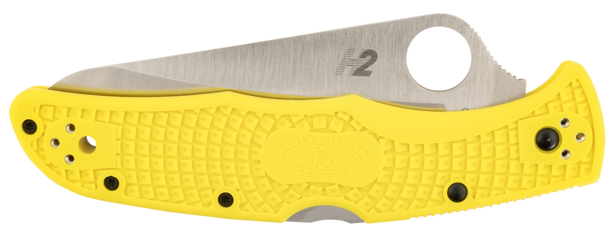 Spyderco Pacific Salt 2 3.78" Serrated H2 Steel Stonewashed Yellow FRN Folding Knife — view 3