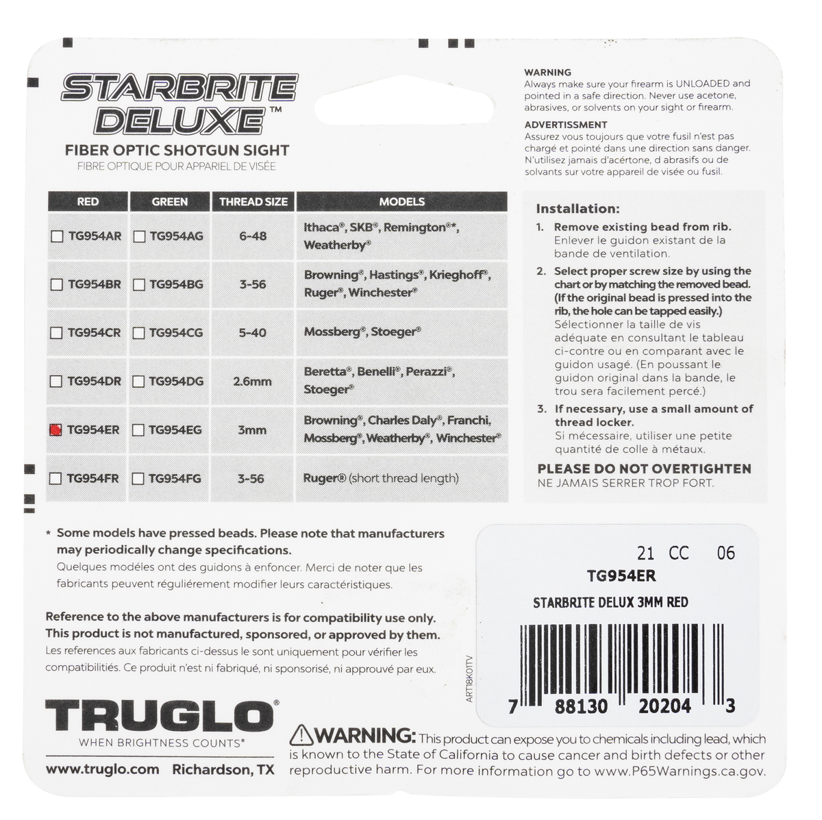 TruGlo StarBrite Deluxe Bead Red Fiber Optic 3mm Shotgun Front Sight — view 3