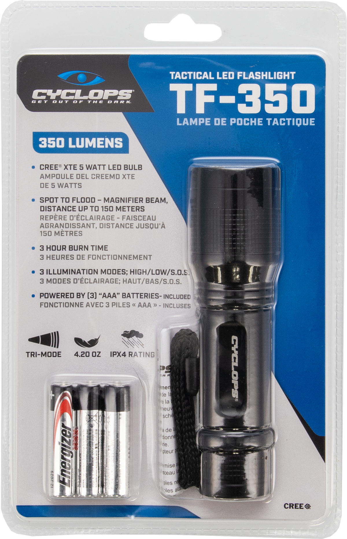 Cyclops TF-350 Tactical 350 Lumen CREE XTE LED Black Anodized Flashlight — view 3