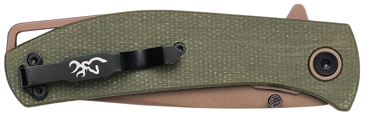 Browning Trailside EDC Small 3" Folding Modified Drop Point D2 Steel Titanium Finish Green Micarta — view 3