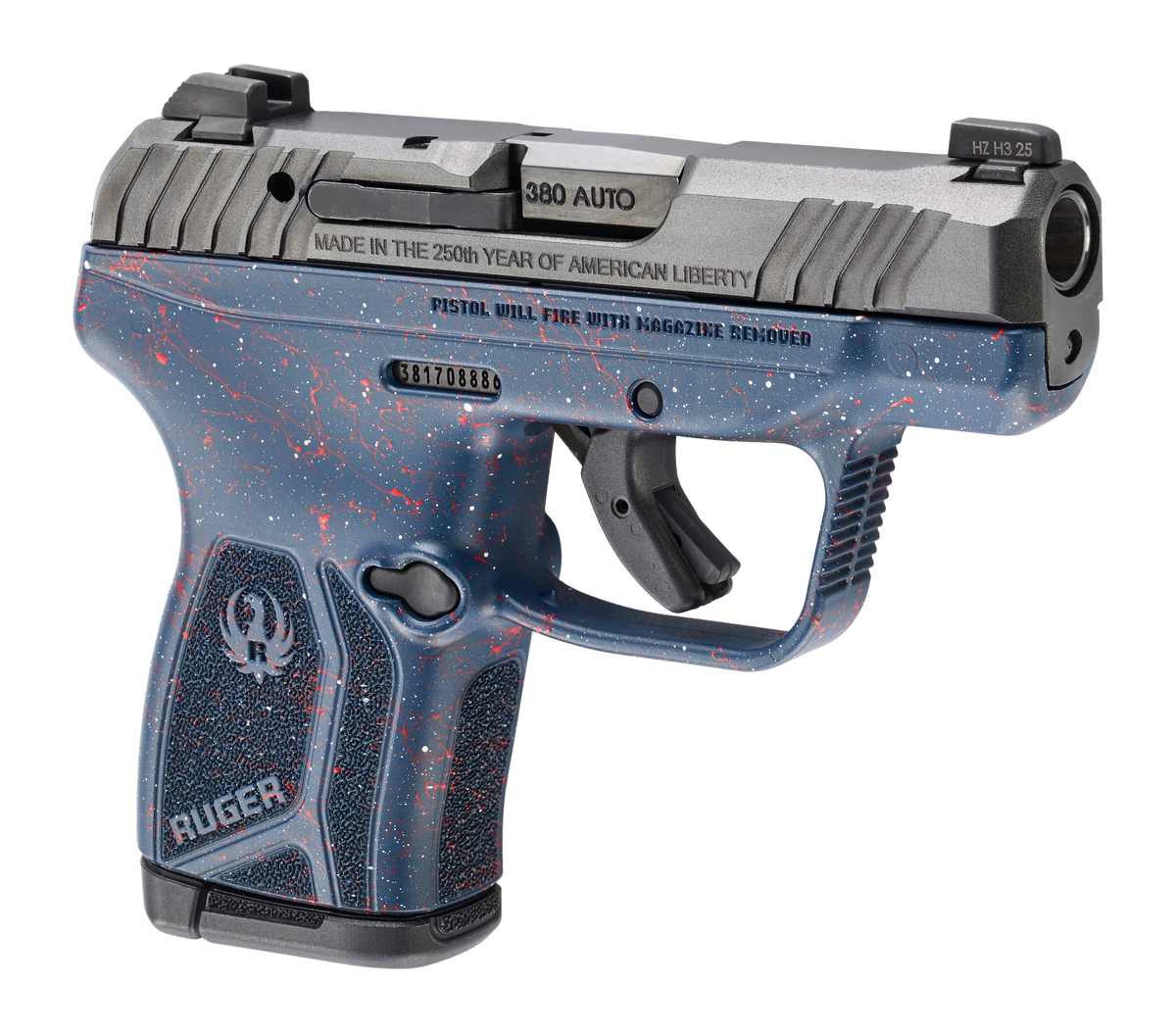 Ruger LCP Max 250th Anniversary .380 ACP 2.80" 10+1 Semi-Auto Pistol - Liberty Blue Splatter — view 3