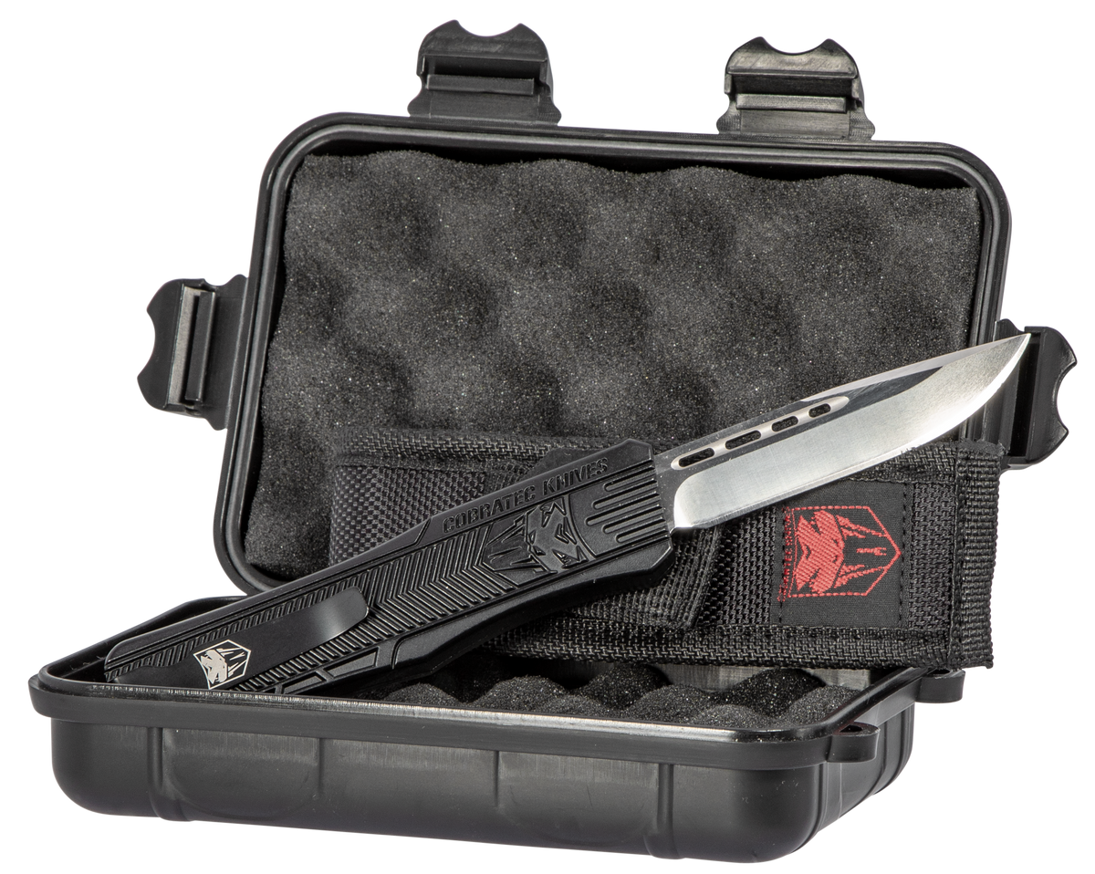 CobraTec Knives CTK-1 Medium 3" OTF Drop Point Plain D2 Steel Black Aluminum Handle — view 3