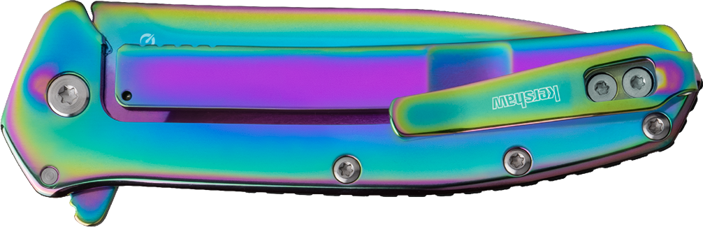 Kershaw Outcome 2.80" Folding Drop Point Plain 8Cr13MoV - Rainbow PVD SS Handle — view 3