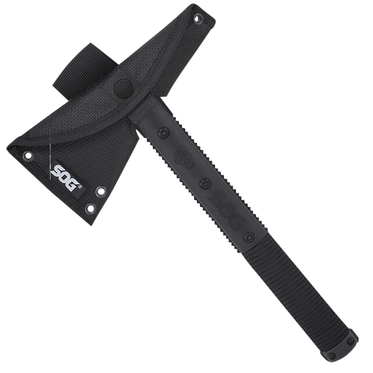 S.O.G Survival Hawk 3" 2Cr13MoV SS Tomahawk 12.10" OAL - Black Oxide w/Reflective Paracord GRN Handle — view 3