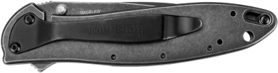 Kershaw Leek 3" Folding Drop Point Plain 14C28N Black DLC Blade BlackWash SS Handle — view 3
