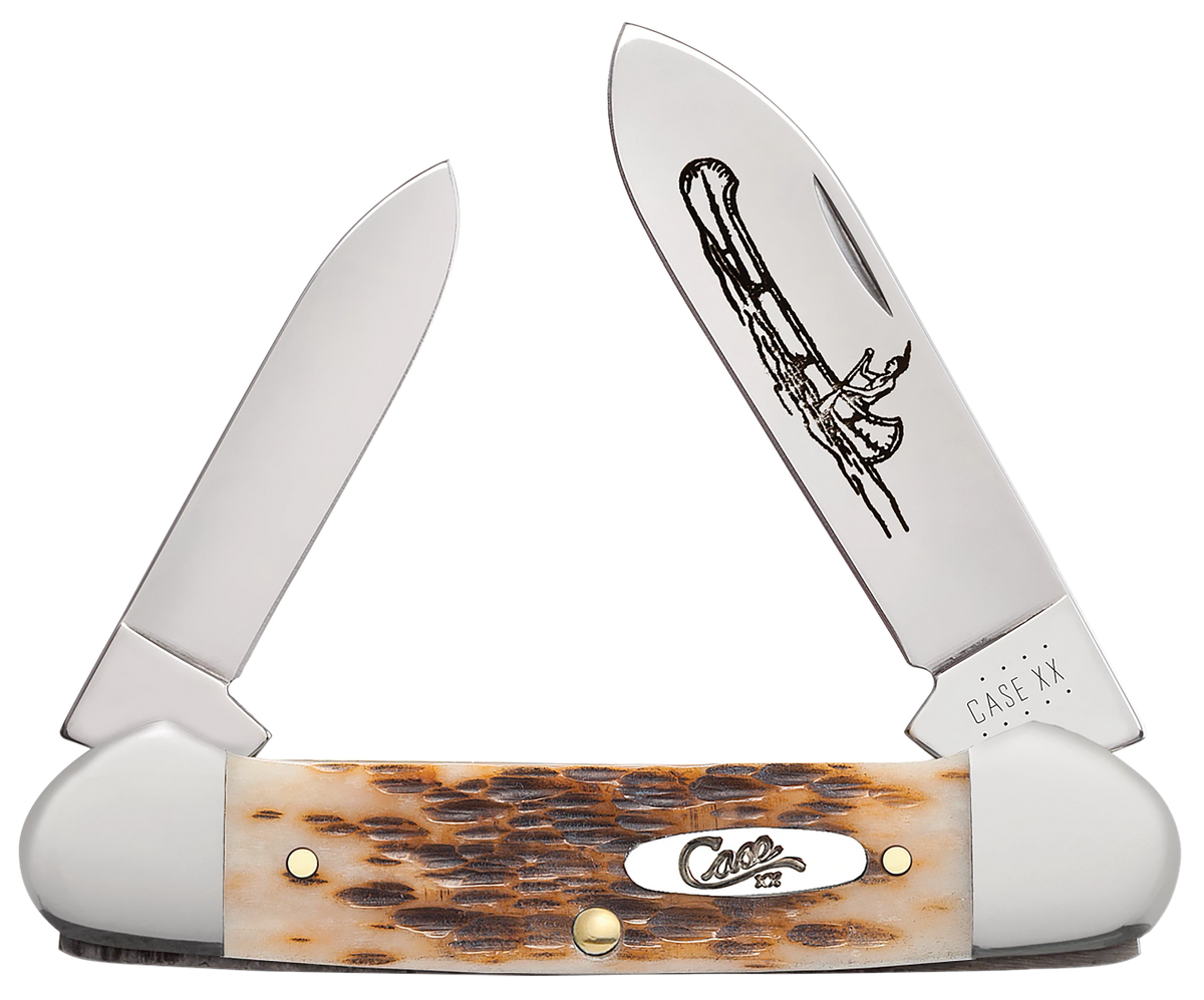 Case Canoe 2.60"/1.97" Folding Knife Spear/Pen Plain Edge Chrome Vanadium Amber Bone — view 3