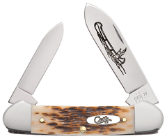 Case Canoe 2.60"/1.97" Folding Knife Spear/Pen Plain Edge Chrome Vanadium Amber Bone — view 3