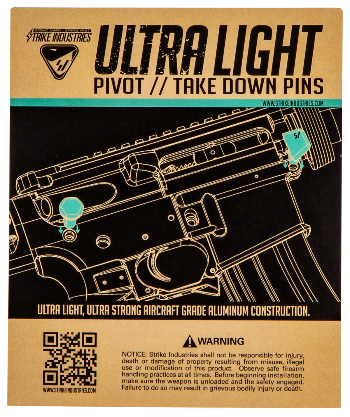 Strike Industries Ultra Light AR-15 Takedown/Pivot Pins Mil-Spec Aluminum - Flat Dark Earth — view 3