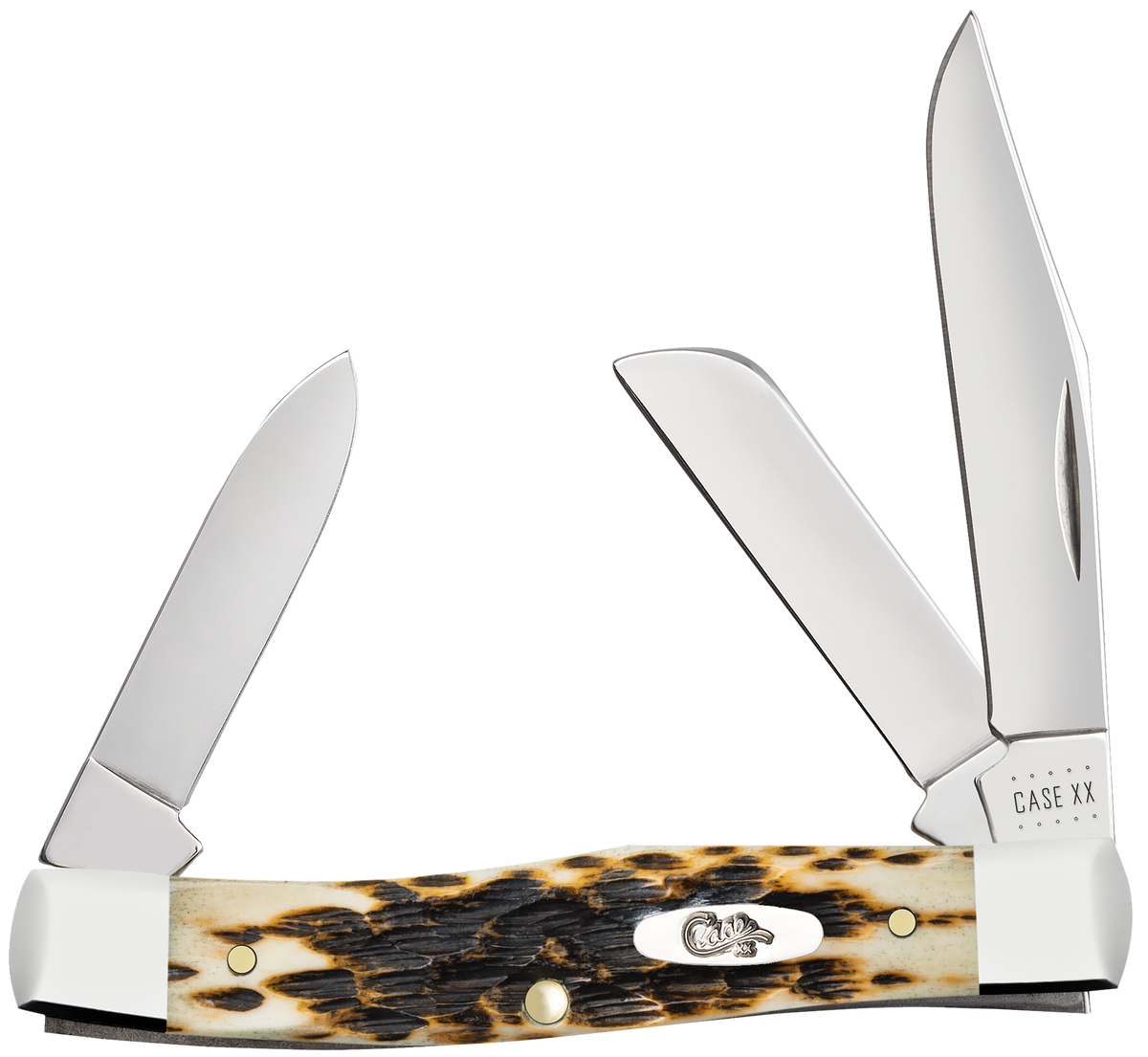 Case 00079 Medium Stockman 2.57"/1.88"/1.76" Folding Clip/Sheepsfoot/Pen Amber Bone Chrome Vanadium — view 3