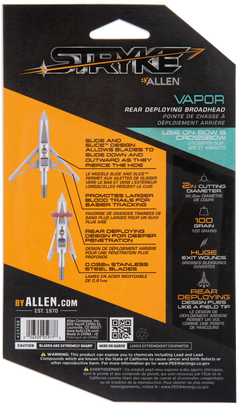 Allen Vapor Broadhead 100gr 2-Blade Rear Deploying Stainless Steel 3 Pack — view 3