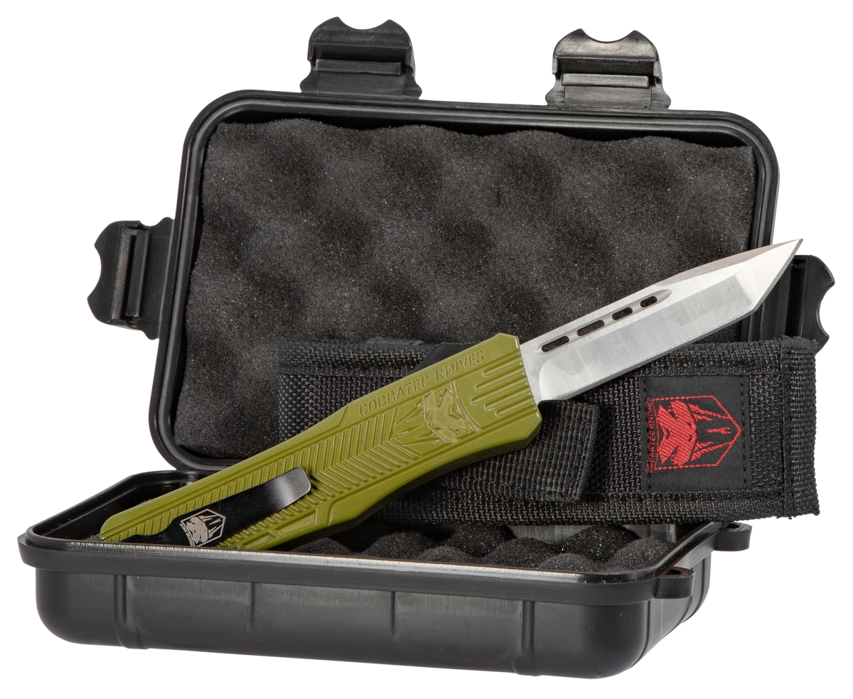 CobraTec Knives CTK-1 Medium 3" OTF Tanto Plain D2 Steel OD Green Aluminum Handle — view 3