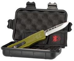 CobraTec Knives CTK-1 Medium 3" OTF Drop Point Part Serrated D2 Steel OD Green Aluminum Handle — view 3