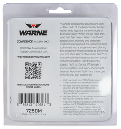 Warne 7250M Mountain Tech 40mm Low 0 MOA Scope Rings - Matte Black — view 3
