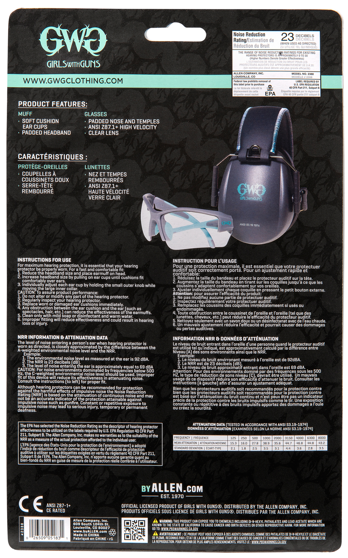 Girls With Guns 2388 Assure Protective Safety Glasses & Earmuff Combo 23 dB NRR Clear Anti-Scratch Gray Frame — view 3