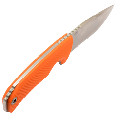 S.O.G Tellus FX 4.20" Fixed Clip Point Plain Stonewashed Cryo 440C SS Blaze Orange Textured GRN Handle — view 3