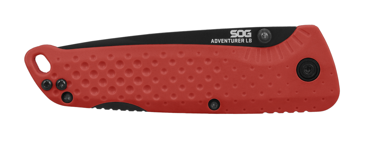 S.O.G Adventurer LB 3.5" Folding Drop Point Plain 5Cr15MoV Black TiNi Blade - Red/Black GRN Handle — view 3