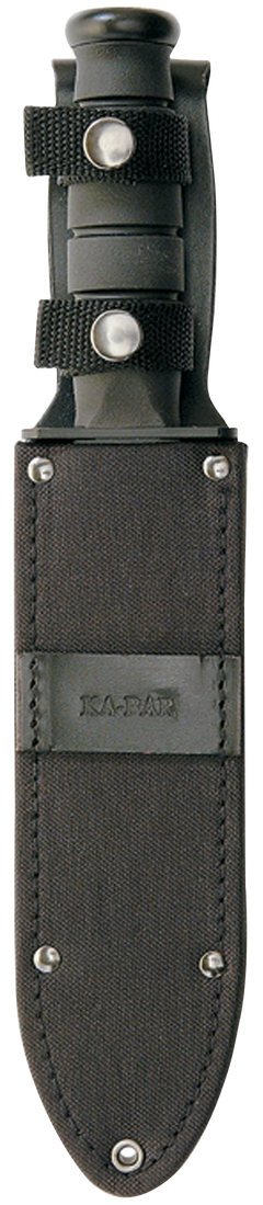 Ka-Bar 1271 Fighter 8" Clip Point Part Serrated 1095 Cro-Van Black Kraton G Handle Fixed - Leather/Nylon Sheath — view 3