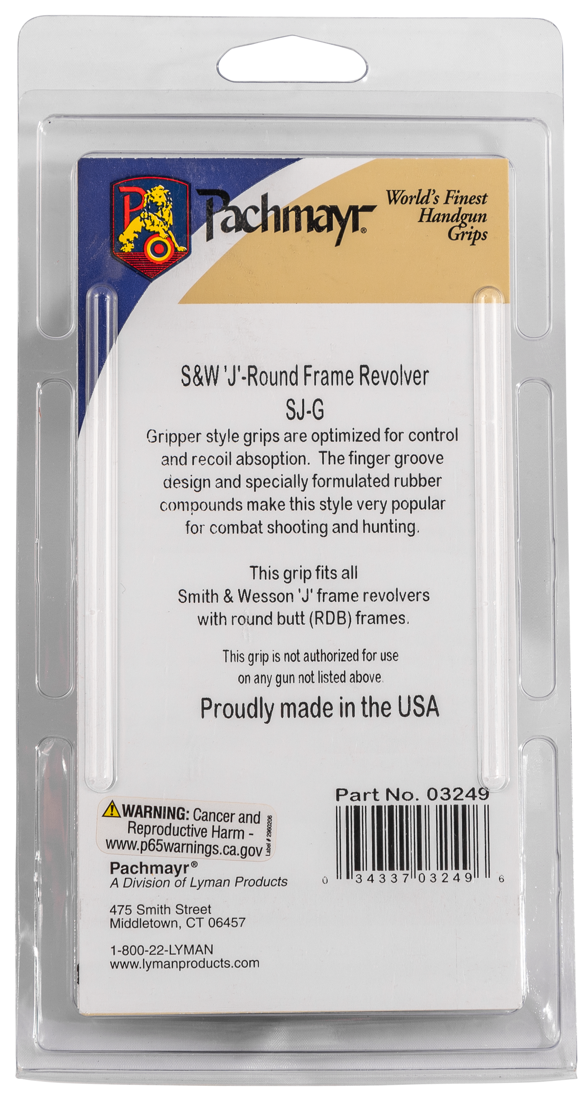 Pachmayr Gripper Grip Checkered Black Rubber w/ Finger Grooves for S&W J Frame Round Butt — view 4