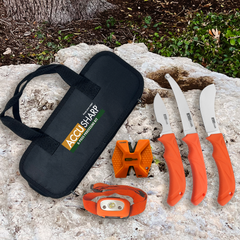 AccuSharp 738C 6-Piece Processing Kit - Fixed Blade Butcher/Caping/Gutting Stainless Steel, Blaze Orange Non-Slip Grip, Nylon Case — view 4