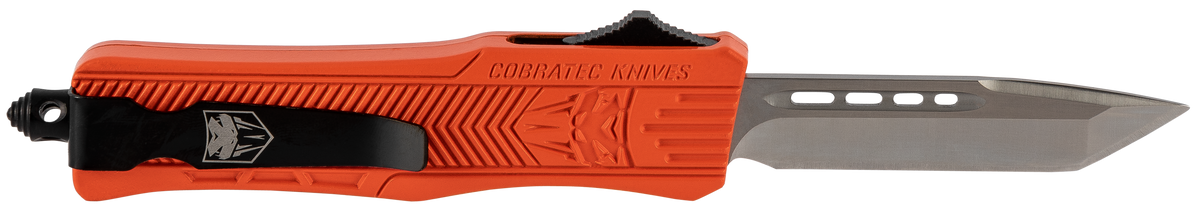 CobraTec Knives CTK-1 Small 2.75" OTF Drop Point Plain D2 Steel Orange Aluminum Handle — view 4