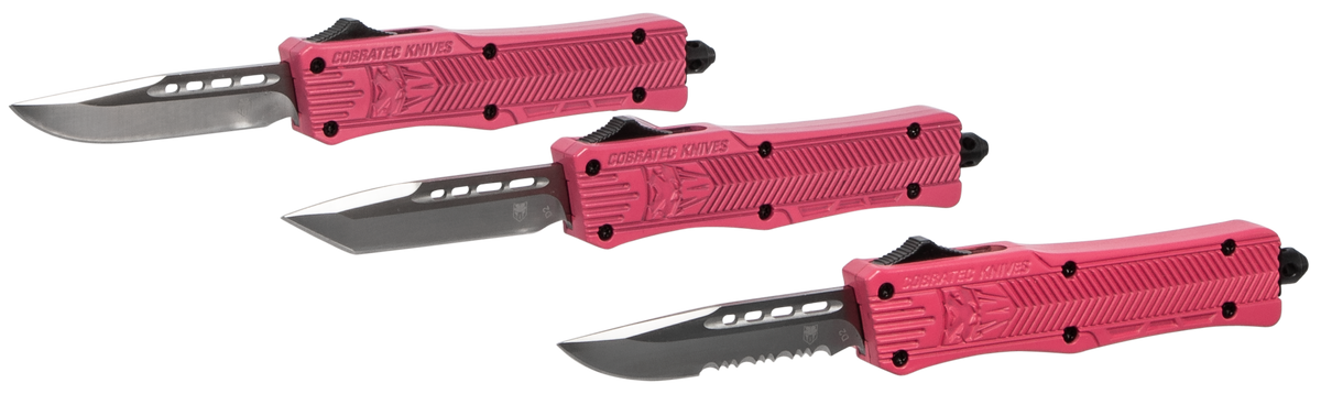 CobraTec Knives CTK-1 Small 2.75" OTF Tanto Plain D2 Steel Pink Aluminum Handle — view 4