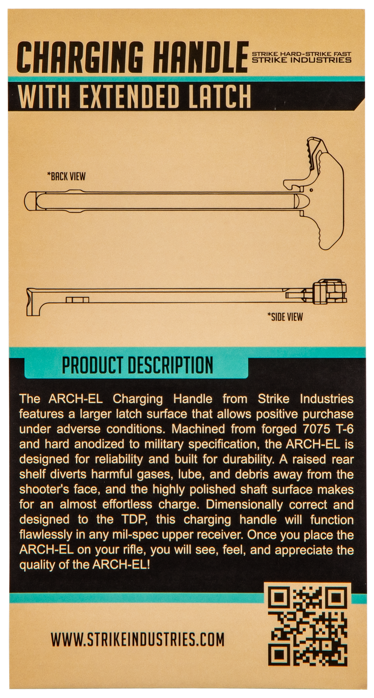 Strike Industries ARCH-EL Extended Latch Charging Handle AR-15 Flat Dark Earth Anodized Aluminum — view 4
