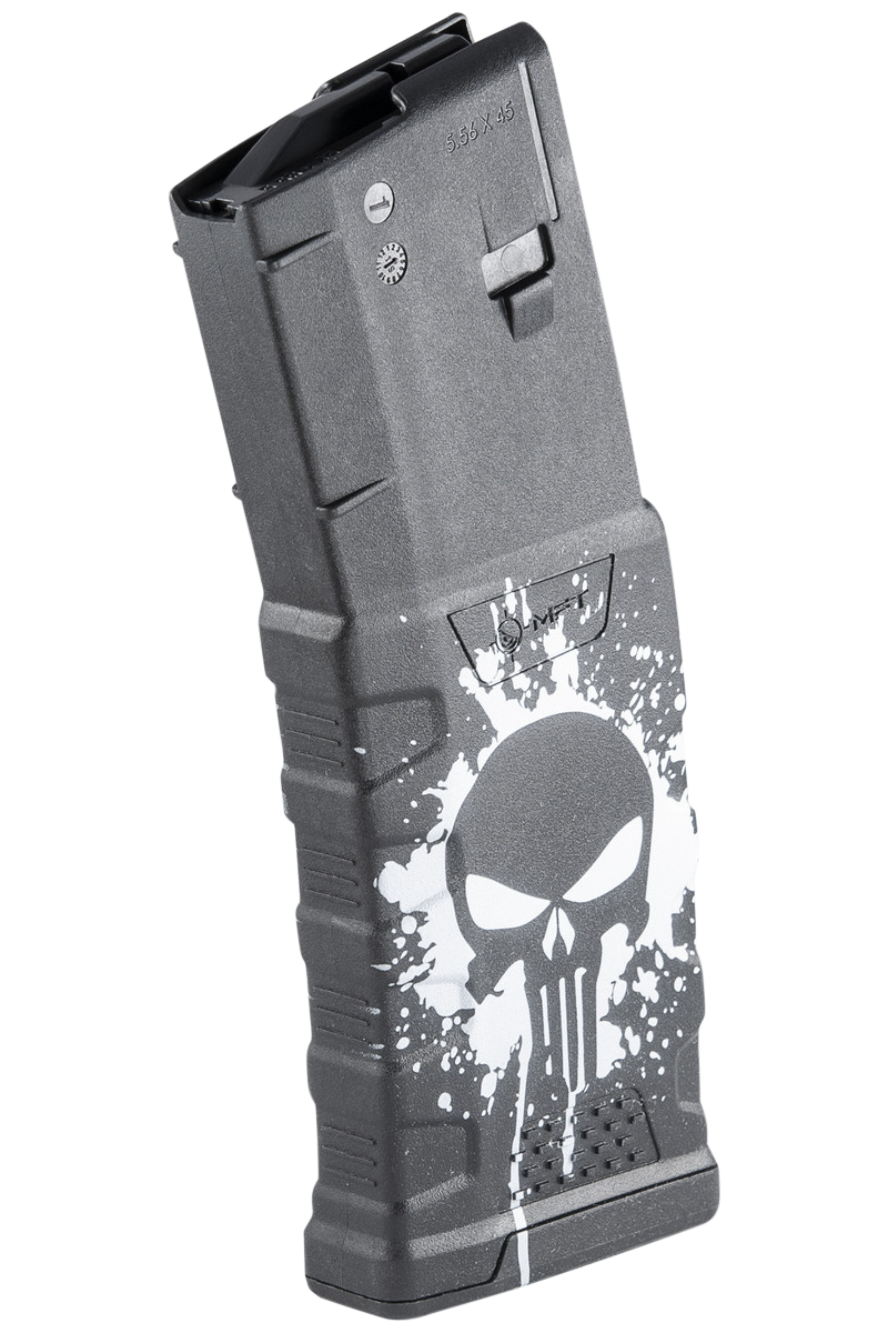 Mission First Tactical Extreme Duty 30rd 223 Rem/5.56x45mm AR-15/M4 Polymer Magazine - White Punisher Skull Splatter — view 4