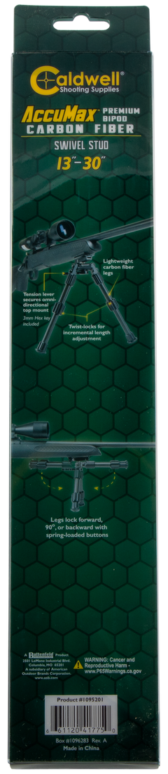 Caldwell Accumax Premium Carbon Fiber Bipod 13-30" Swivel Stud Black — view 4