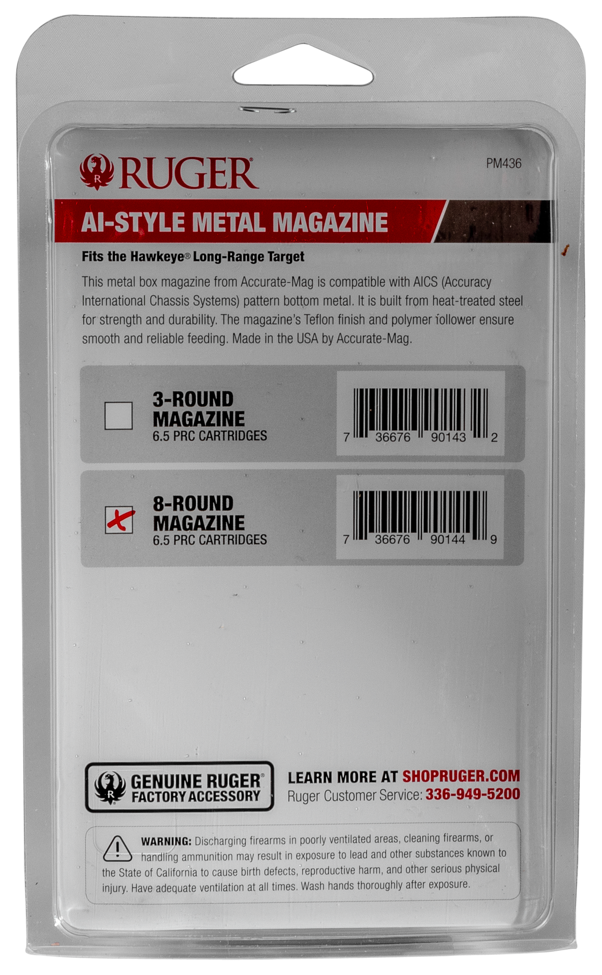 Ruger 90144 6.5 PRC 8-Rd Blued Steel Detachable Magazine - Fits Hawkeye LRT / Precision Rifle — view 4