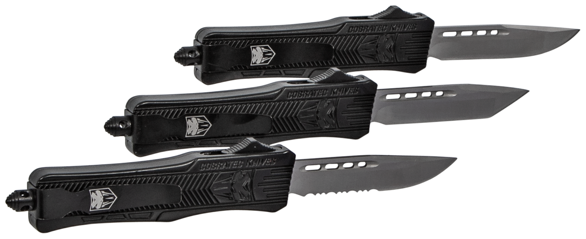 CobraTec Knives CTK-1 Small 2.75" OTF Drop Point Part Serrated D2 Steel Black Aluminum Handle — view 4