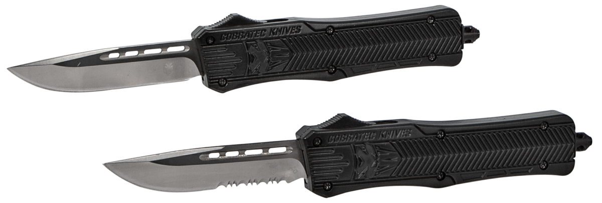 CobraTec Knives CTK-1 Medium 3" OTF Drop Point Part Serrated D2 Steel Black Aluminum Handle — view 5