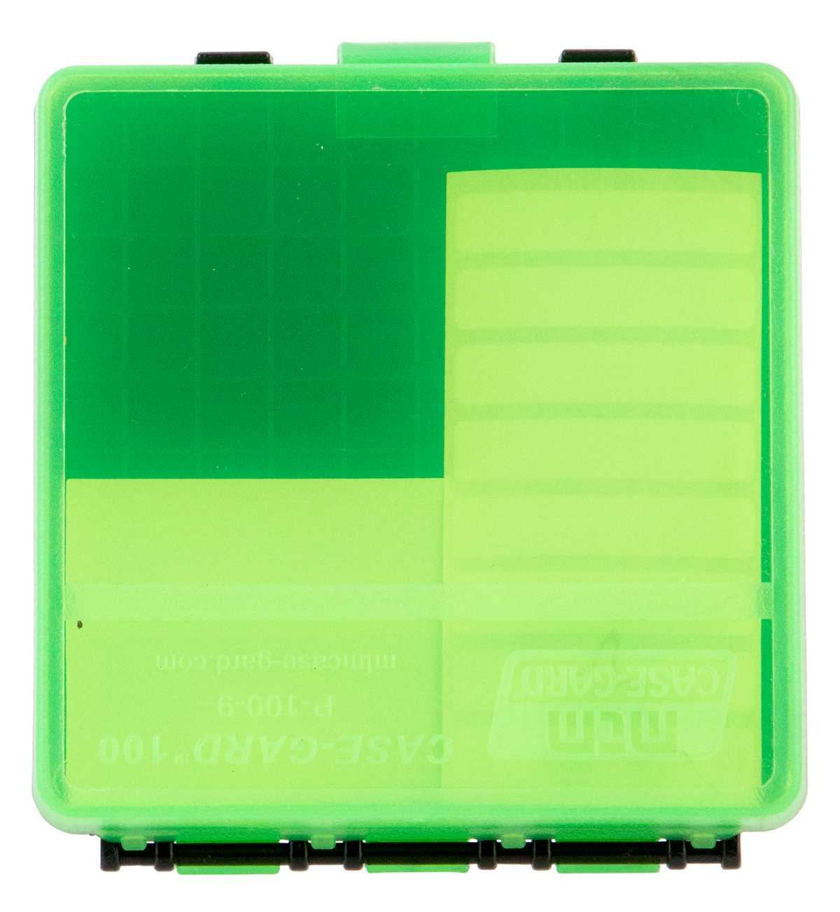 MTM Case-Gard P-100 9mm Luger/.380 ACP 100rd Flip-Top Clear Green Polypropylene Ammo Box