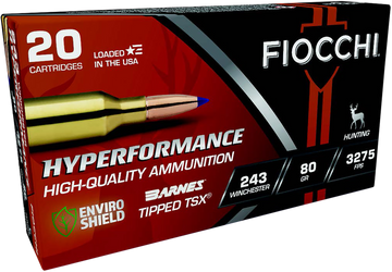 Fiocchi Hyperformance 243 Win 80gr Barnes Tipped TSX 20-Rd - Box or Case