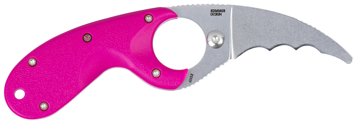 Columbia River Bear Claw 2.39" Fixed Hawkbill Serrated Powder Coated AUS-8A Pink Textured GRN