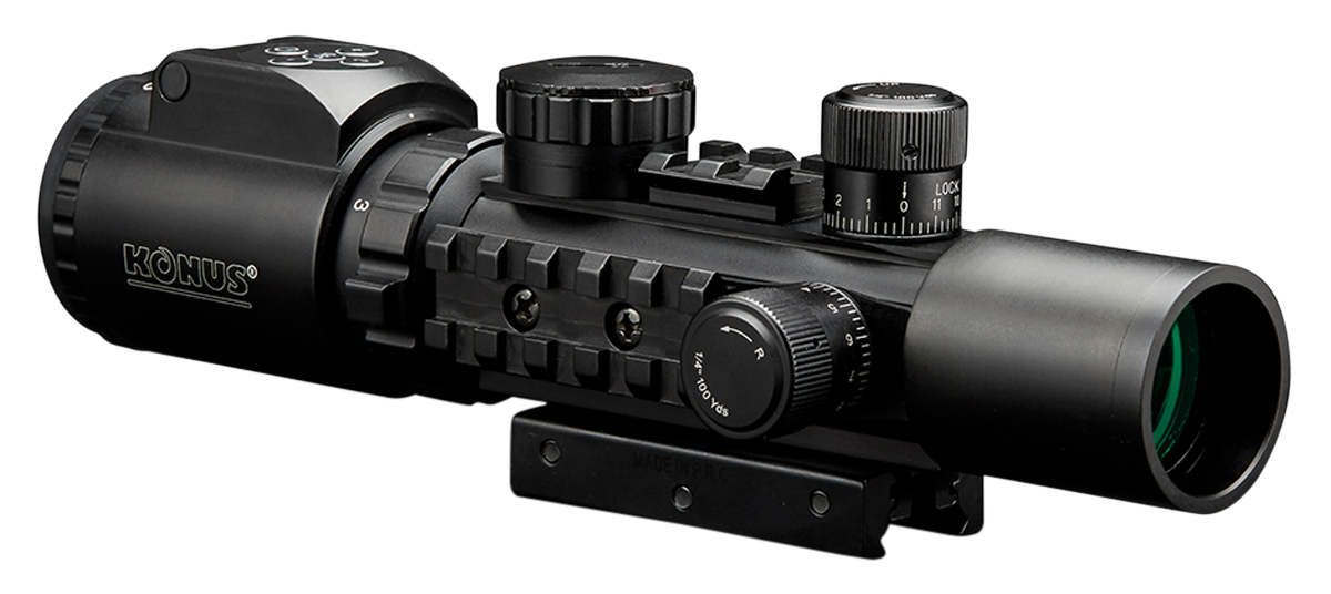 Konus KonusPro AS-34 2-6x28mm 34mm Tube Dual Illuminated Red/Green Engraved Mil-Dot Riflescope with Bubble Level - Matte Black