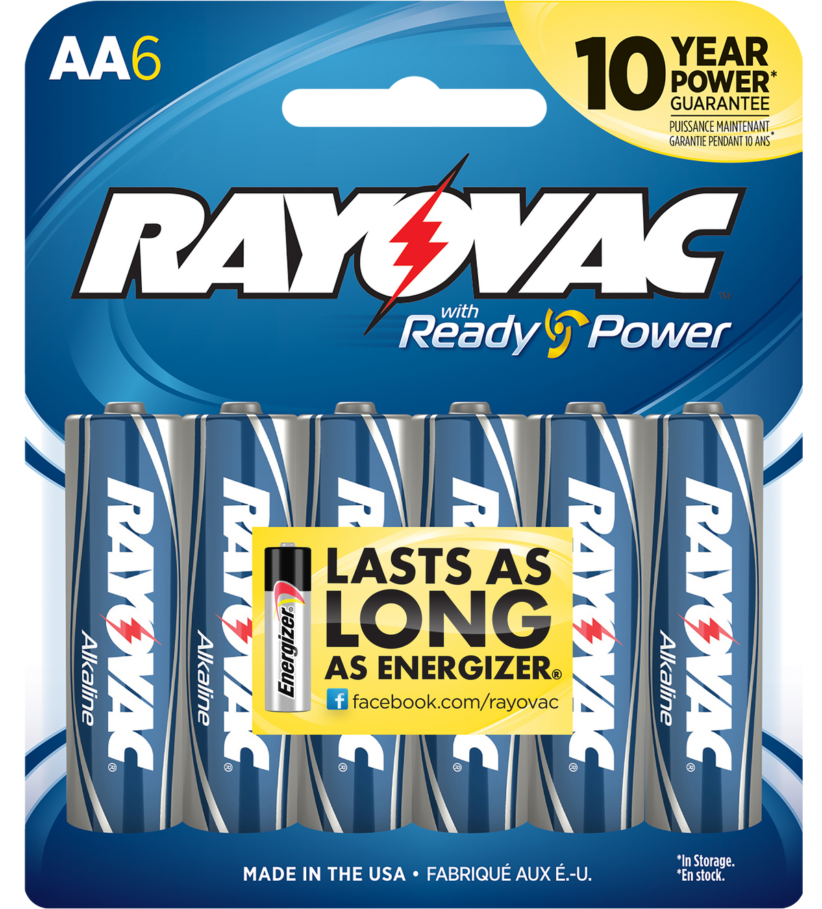Rayovac High Energy AA Alkaline Batteries 1.5V 2,700 mAh (6-Pack) - Silver / Blue