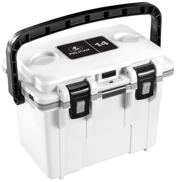Pelican 14QT Personal Cooler 14 Qt White/Gray - Press & Pull Latch