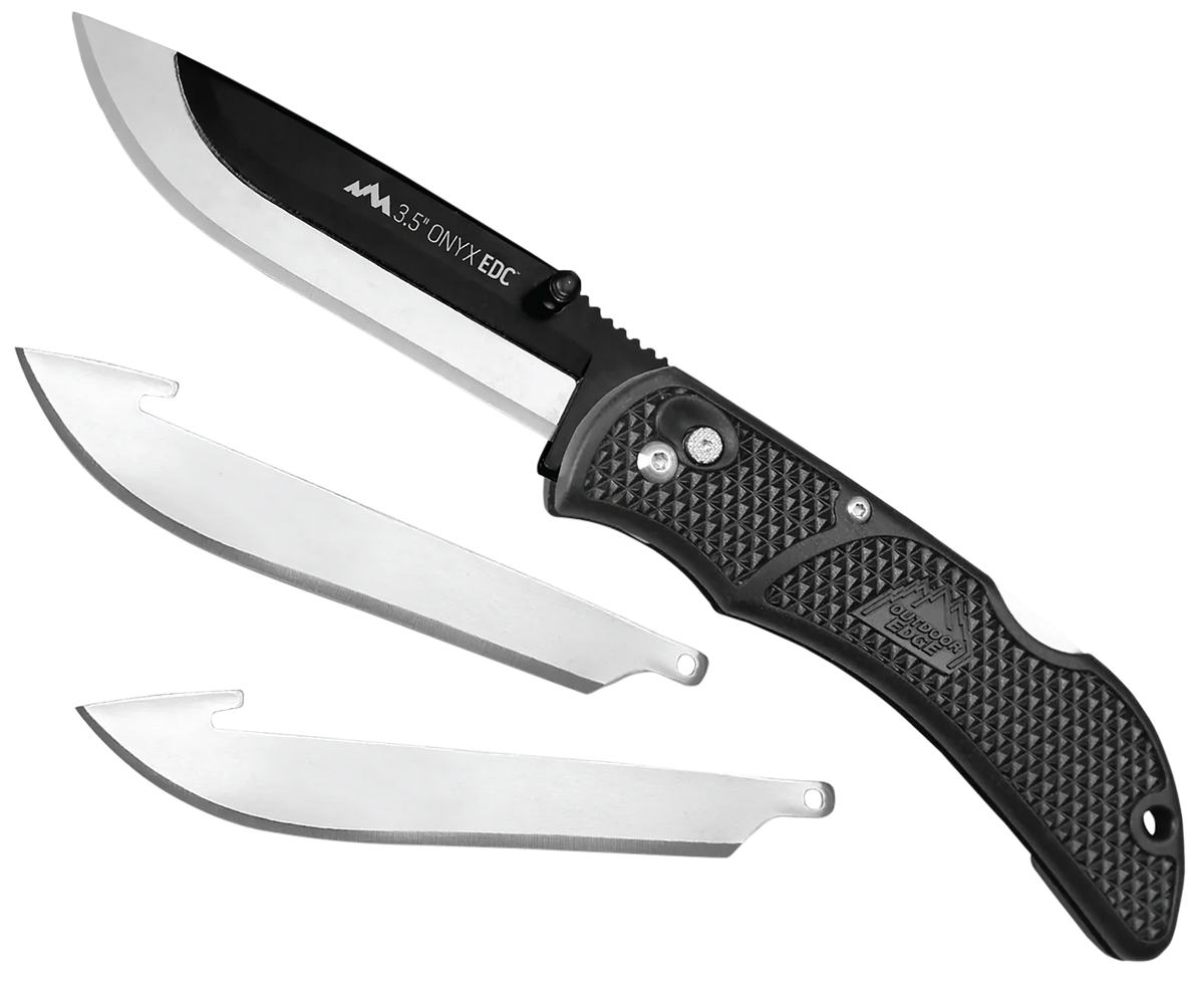 Outdoor Edge Onyx 3-Blade 3.50" Folding Drop Point Plain 420J2 SS Black Grivory Handle