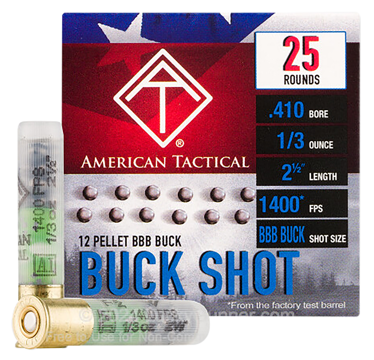 ATI 410 Gauge 2.5" 1/3 oz BBB Buckshot 12 Pellets 25 Rd - Box or Case
