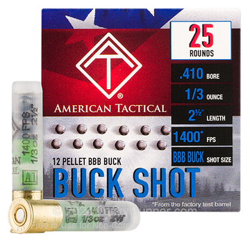 ATI 410 Gauge 2.5" 1/3 oz BBB Buckshot 12 Pellets 25 Rd - Box or Case