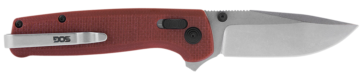 S.O.G Terminus XR 2.95" Folding Clip Point Plain Stonewashed D2 Steel Blade Crimson G10 Handle