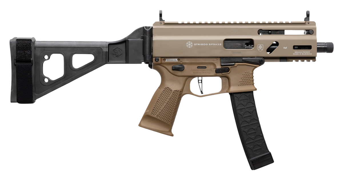 Grand Power Stribog SP9A3S 9mm Luger 5.5" 30+1 Semi-Auto Pistol w/ SB Tactical Brace - Flat Dark Earth