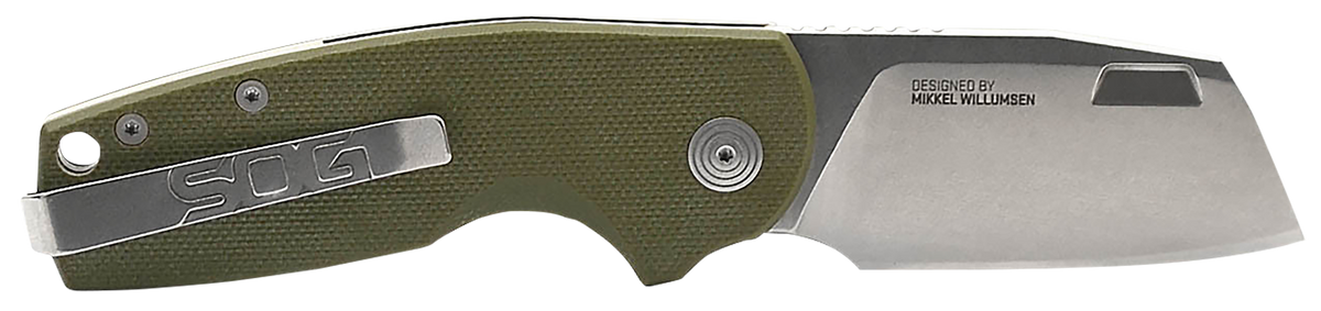 S.O.G Stout SJ 2.40" Folding Cleaver Plain Cryo D2 Steel OD Green G10 Handle