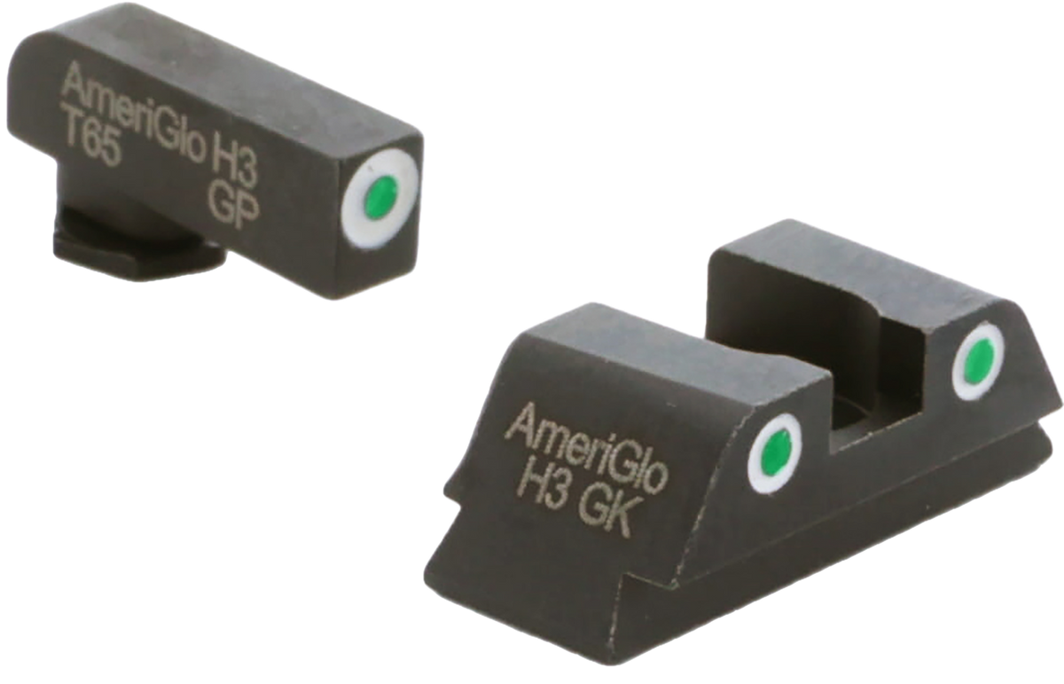 AmeriGlo GL430 Classic Tritium Sight Set for Glock 42/43/43X/48 - Green Tritium White Outline