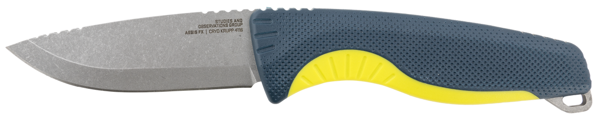 S.O.G Aegis FX 3.70" Fixed Drop Point Plain Stonewashed 4116 Krupp SS Blade, Indigo w/Acid Accents GRN Handle