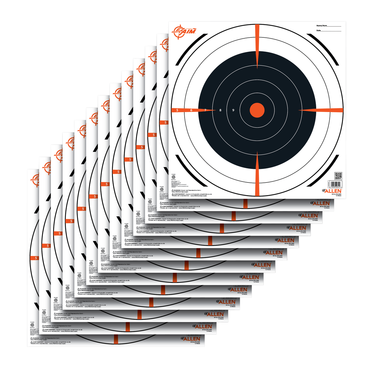 EZ-Aim 15334 Bullseye Hanging Paper Target 12" x 12" Black/White 13 Pack